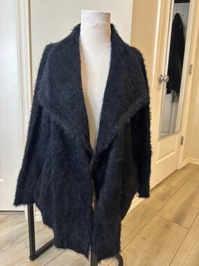 Colleen Lopez Black Fuzzy Open-Front Teddy Jacket